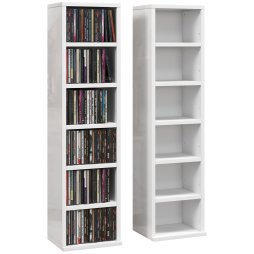 HOMCOM 204 CD Media Display Shelf Unit Set of 2 Blu-Ray Tower Rack w/ Adjustable Shelves Bookcase Storage Organiser, High Gloss White