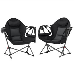 Outsunny Hammock Camping Chair Set of 2, Adjustable Back Swinging Camping Chair Portable Swinging Chair with Cup Holder, Headrest, Padded Seat and Carry Bag for Travel Fishing Hiking, Black