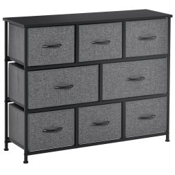 HOMCOM Chest of Drawers with 8 Foldable Drawers, 3-Tier Fabric Bedroom Dresser, Clothes Storage Unit for Bedroom Living Room, Dark Grey