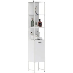 HOMCOM Tall Bathroom Cabinet, Slim Bathroom Storage Cabinet with 3 Open Shelves and Adjustable Shelf, Freestanding Storage Cupboard, 33 x 33 x 185 cm