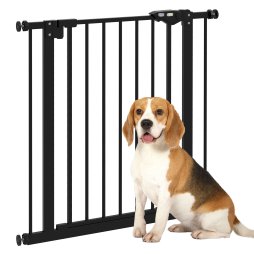 PawHut Dog Gate Stair Gate Pressure Fit Pets Barrier Auto Close for Doorway Hallway, 74-80cm Wide Adjustable, Black
