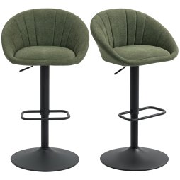 HOMCOM Bar Stools Set of 2, Swivel Barstools, Height Adjustable Breakfast Bar Chairs with Backrest and Footrest for Kitchen Island Counter, Dining Room, Dark Green