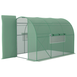 Outsunny Large Polytunnel Walk In Greenhouse, Plant Gardening Tunnel Green House with Metal Hinged Door, Galvanised Steel Frame & Mesh Windows, Green (3 x 2 m)