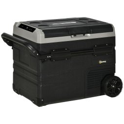 Outsunny 50L Car Refrigerator, Portable Compressor Cooler Box, Fridge Freezer w/ Inner LED Light, Foldable Handles, Cup Holders, 12/24V DC and 110-240V AC for Campervan RV Boat Travel Down to -20°C