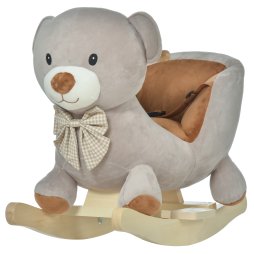 HOMCOM Kids Children Rocking Horse Plush Ride On Bear Seat w/ Sound Wood Base Seat Safety Belt Toddler Baby Toy for 18-36 Months Grey