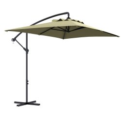 Outsunny 3x2m Cantilever Parasol with Cross Base, Banana Parasol with Crank Handle and 6 Ribs, Rectangular Hanging Patio Umbrella for Outdoor Pool, Garden, Balcony, Beige