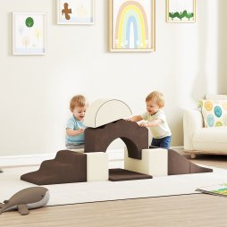 AIYAPLAY Kids Soft Play Set, 7 Piece Foam Climbing Blocks with Detachable Cover, Baby Indoor Climb and Crawl Foam Play Set for Toddlers, Preschoolers, Brown