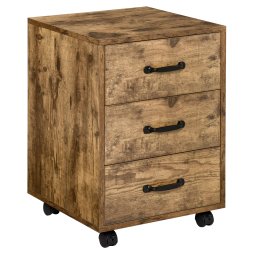 HOMCOM 3-Drawer Filing Cabinet, Mobile File Cabinet for Home Office, Small Rolling Filing Cabinet, Printer Stand, Under Desk File Cabinet for A4, Letter-Size Files, Rustic Brown