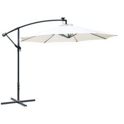 Outsunny 3(m) Banana Cantilever Parasol with Solar LED Lights, Garden Umbrella with Cross Base and Crank Handle, Hanging Offset Sun Shade for Outdoor, Patio, Cream White