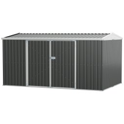 Outsunny 14 x 8ft Outdoor Garden Metal Storage Shed with Lockable Door, Tool Storage Box with Sloped Roof, 4 Windows and Floor Foundation for Backyard, Patio and Lawn - Grey