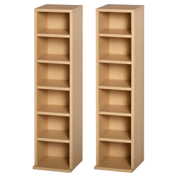 HOMCOM 204 CD Media Display Shelf Unit Set of 2 Blu-Ray Tower Rack w/ Adjustable Shelves Bookcase Storage Organiser, Natural Wood Colour