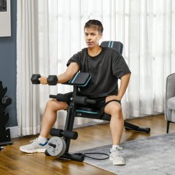 HOMCOM Foldable Weight Bench, Strength Training Sit Up Bench, Incline Decline Bench with 7-Level Backrest, Leg Extension Machine, Preacher Pad and Resistance Band for Home Gym Workout, Blue