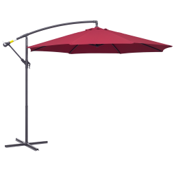 Outsunny 3(m) Garden Banana Parasol Hanging Cantilever Umbrella with Crank Handle and Cross Base for Outdoor, Sun Shade, Wine Red