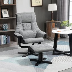 HOMCOM Recliner Chair With Footstool, Swivel Lounge Armchair, 135° Reclining Chair With Soft Padded Seat and Armrest For Living Room, Bedroom, Grey