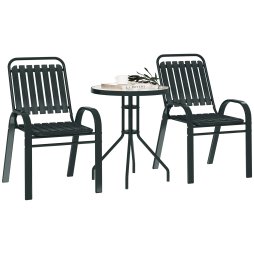 Outsunny 3 Pieces Patio Bistro Set, Garden Furniture Set with Stackable Chairs, Tempered Glass Table, Rust Resistant for Outdoor, Balcony, Patio, Garden, Charcoal Grey
