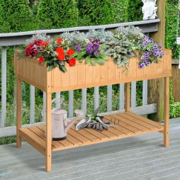 Outsunny Wooden Herb Planter with 8 Pocket, Raised Bed Container Garden Planter Boxes, 110L x 46W x 76Hcm, Natural