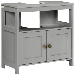 kleankin Pedestal Under Sink Cabinet with Double Doors, Modern Bathroom Vanity Storage Unit with Shelves