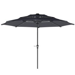 Outsunny 2.6 m Garden Parasol with Solar LED Lights, 3-Tier Patio Umbrella Outdoor with Tilt Mechanism & Crank Handle, UPF 30+, Table Umbrella for Market Terrace, Dark Grey