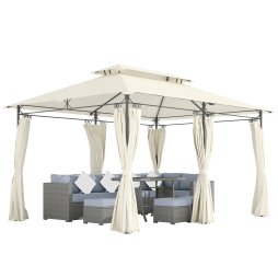 Outsunny 3 x 4m Garden Gazebo with Sides, Double Roof Metal Gazebo, Outdoor Gazebo Canopy Shelter for Patio, Deck, Cream White