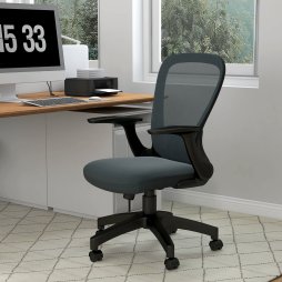 Vinsetto Mesh Office Chair, Ergonomic Computer Desk Chair with Flip-up Armrest, Lumbar Back Support, Adjustable Height, Swivel Wheels, Charcoal Grey