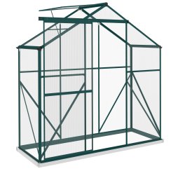 Outsunny 6 x 2.5ft Polycarbonate Greenhouse, Walk-In Green House with Sliding Door, 5-Level Roof Vent, Rain Gutter, Garden Plants Grow House with Aluminium Frame and Foundation, Green
