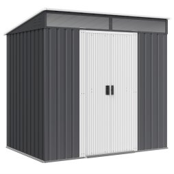 Outsunny 6.5 x 4FT Galvanised Metal Garden Shed with Foundation Kit, Lockable Tool Storage House with Double Sliding Doors and 2 Vents, Grey