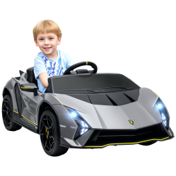AIYAPLAY 12V Lamborghini Autentica Licensed Kids Electric Car with Butterfly Doors, Ride on Car with Remote Control, 4 Suspension Wheels, Soft Start, LED Lights, Music, Horn, Grey