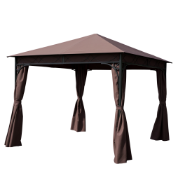 Outsunny 3 x 3(m) Garden Gazebo, Outdoor Gazebo Canopy Shelter with Curtains and Steel Frame for Lawn, Yard and Deck, Coffee