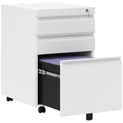 Vinsetto 3-Drawer Filing Cabinet with Lock, Mobile Steel File Cabinet for A4, Legal and Letter Size, Under Desk Drawers with Pre-Assembled Body for Home Office, 39 x 48 x 60 cm, White