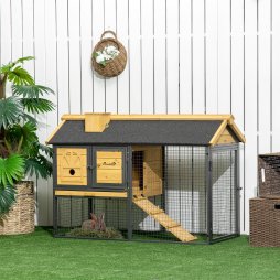 PawHut 2 Tiers Rabbit Hutch and Run, Guinea Pig Hutch Outdoor with Sliding Tray, Ramp, for 1-2 Rabbits