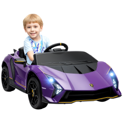 AIYAPLAY 12V Lamborghini Autentica Licensed Kids Electric Car with Butterfly Doors, Ride on Car with Remote Control, 4 Suspension Wheels, Soft Start, LED Lights, Music, Horn, Purple