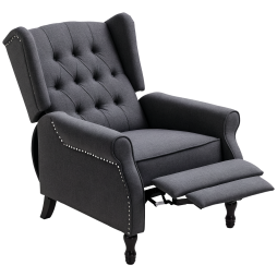 HOMCOM Recliner Armchair, Vintage Reclining Chair with Nail Head Trim, Wingback Chair with Button Tufted Back and Footrest, for Living Room, Dark Grey