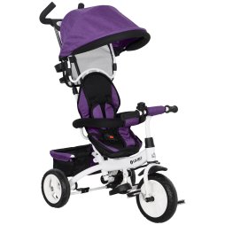HOMCOM 6 in 1 Trike, Kids Tricycle, Pedal Push Bike w/ Push Handle, Removable Canopy, 5-point Safety Belt, Storage, Footrest, Brake, for 1-5 Years Toddler, Purple