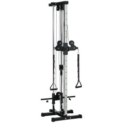 SPORTNOW Wall Mount Cable Machine, 15 Positions Adjustable Cable Crossover Machine Dual Pulley System for Home Gym