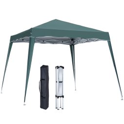 Outsunny 3 M x 3 M Base/ 2.5 M x 2.5 M Top Pop Up Gazebo, 2 Person Setup Instant with Carry Bag, Height Adjustable Slant Leg Party Tent Instant Event Shelter for Garden, Patio, Green