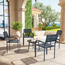 Outsunny Garden Chairs Set of 4, Stackable Rattan Effect Dining Chairs with Armrest, Weather Resistant and Lightweight Outdoor Furniture Armchairs for Patio, Balcony, Terrace, Dark Grey
