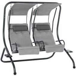 Outsunny Canopy Swing Chair Modern Garden Swing Seat Outdoor Relax Chairs with Removable Cushion, Headrest and Removable Shade Canopy, Grey