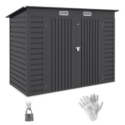 Outsunny 8 x 4FT Garden Shed, Galvanised Metal Shed, Easy to Assemble, Outdoor Tool Storage Shed with Pent Roof, Lockable Door and 2 Vents, Grey