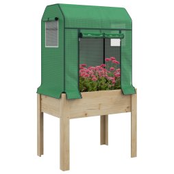 Outsunny Wooden Raised Planter with Plastic Greenhouse Cover and Bed Liner, Elevated Garden Bed for Vegetables, Flowers, Herbs, 86 x 60 x 165cm, Green