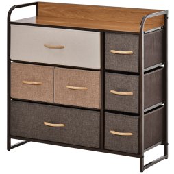 HOMCOM Chest of Drawers with 7 Foldable Drawers, 3-Tier Fabric Bedroom Dresser, Clothes Storage Unit for Bedroom, Living Room
