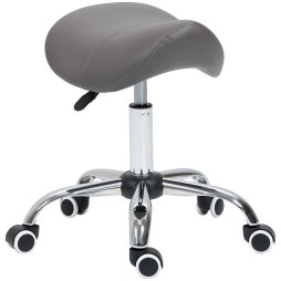HOMCOM Cosmetic Stool 360?? Rotate Height Adjustable Salon Massage Spa Chair Hydraulic Rolling Faux Leather Saddle Stool Mobility, Grey