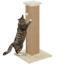 PawHut Cat Scratching Post for Indoor Cats, 81cm Cat Scratcher, Vertical Full Scratcher with Natural Jute Rope, Hanging Ball and Soft Plush, Beige