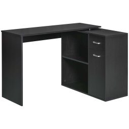 HOMCOM L-Shaped Desk, Corner Computer Desk, Adjustable Study Table with Storage Shelf, Drawer and Cabinet, Workstation for Home Offic