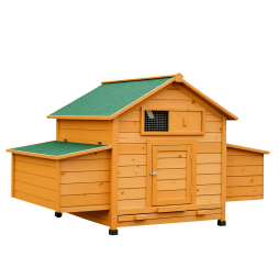 PawHut Wooden Chicken Coop, Poultry Cage with Nesting Boxes, Tray, Hen House for 2-4 Chickens, Yellow