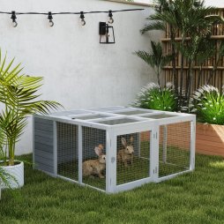 PawHut 48 Inch Rabbit Hutch Rabbit Run Small Animal Guinea Pig House Bunny Cage Hideaway Outdoor with Openable Roof Grey