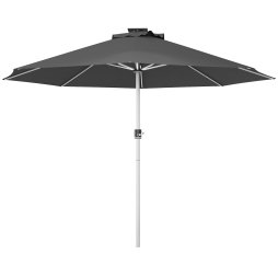 Outsunny 3(m) Solar Powered Garden Parasol with Lights, LED Lighted Deck Umbrella with 48mm Aluminium Pole, Crank, Solar Charged and USB Type-c, for Balcony, Outdoor and Lawn, Charcoal Grey