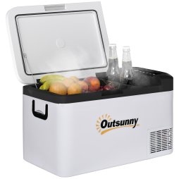 Outsunny 12V Car Refrigerator w/ LED Light & Foldable Handles, 25L Portable Compressor Cooler, Fridge Freezer with 12/24V DC and 110-240V AC for Campervan RV Boat Travel