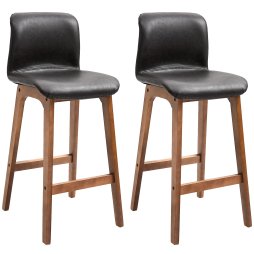 HOMCOM Bar Stools Set of 2, Faux Leather Breakfast Barstools with Backrest and Footrest, Bar Chairs for Kitchen, Dining Room, Dark Brown
