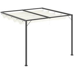 Outsunny 3 x 3(m) Outdoor Lean To Pergola Retractable Canopy Wall Mounted Gazebo Patio Shelter Sun Shade, Cream White