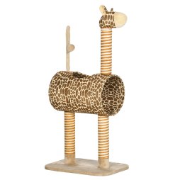 PawHut Cat Tree for Indoor Cats Cute Giraffe Kitten Play Tower w/ Scratching Posts, Tunnel, Toy Ball, 48.5 x 34.5 x 101cm - Beige